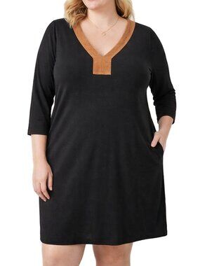 Lauren Ralph Lauren Black Dress 2X Shift V Neck Work Casual Classic